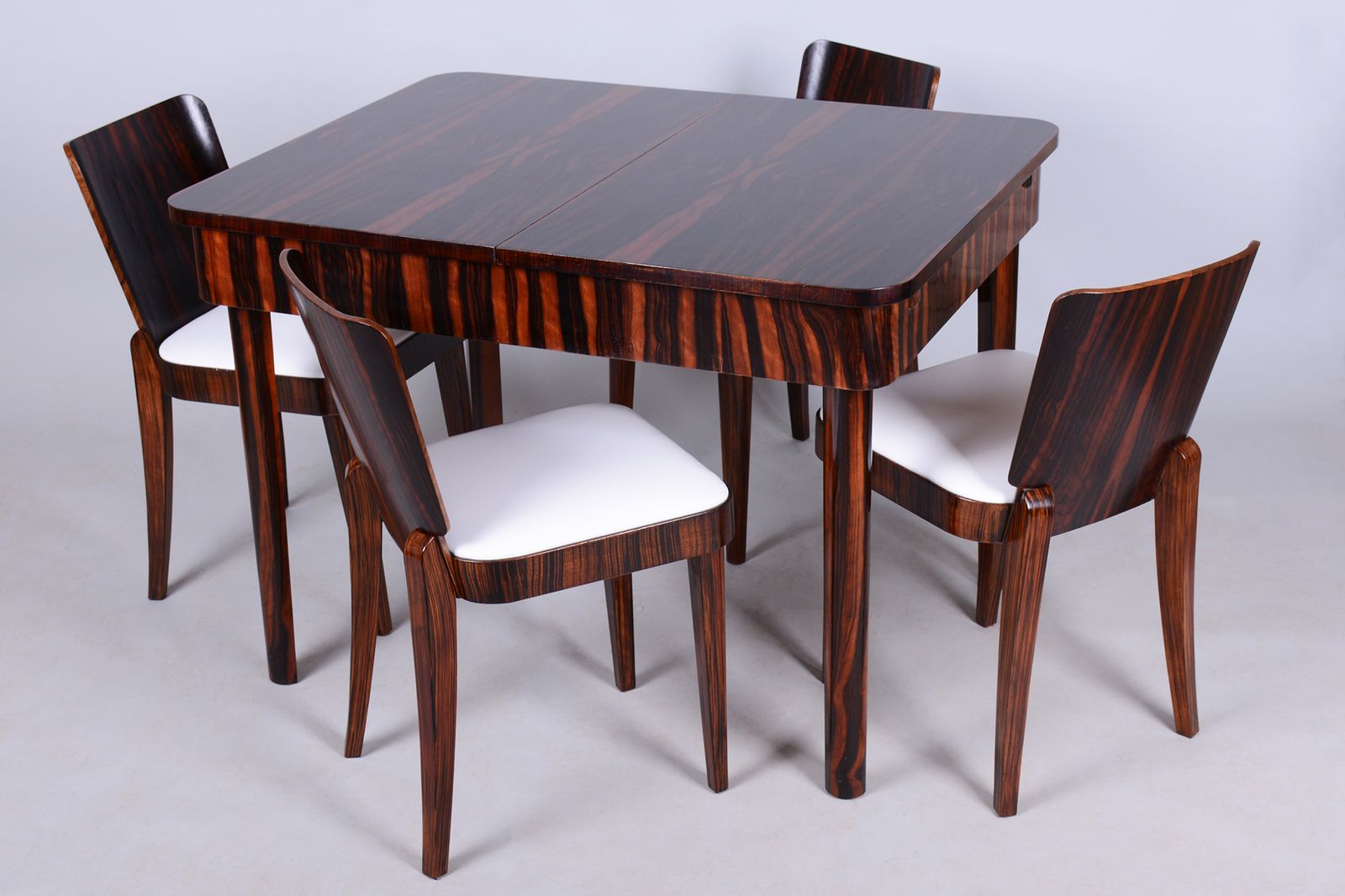 Restored Art Deco Dinig Set, By Oldřich Liška, Macassar, Leather, Czech, 1920s