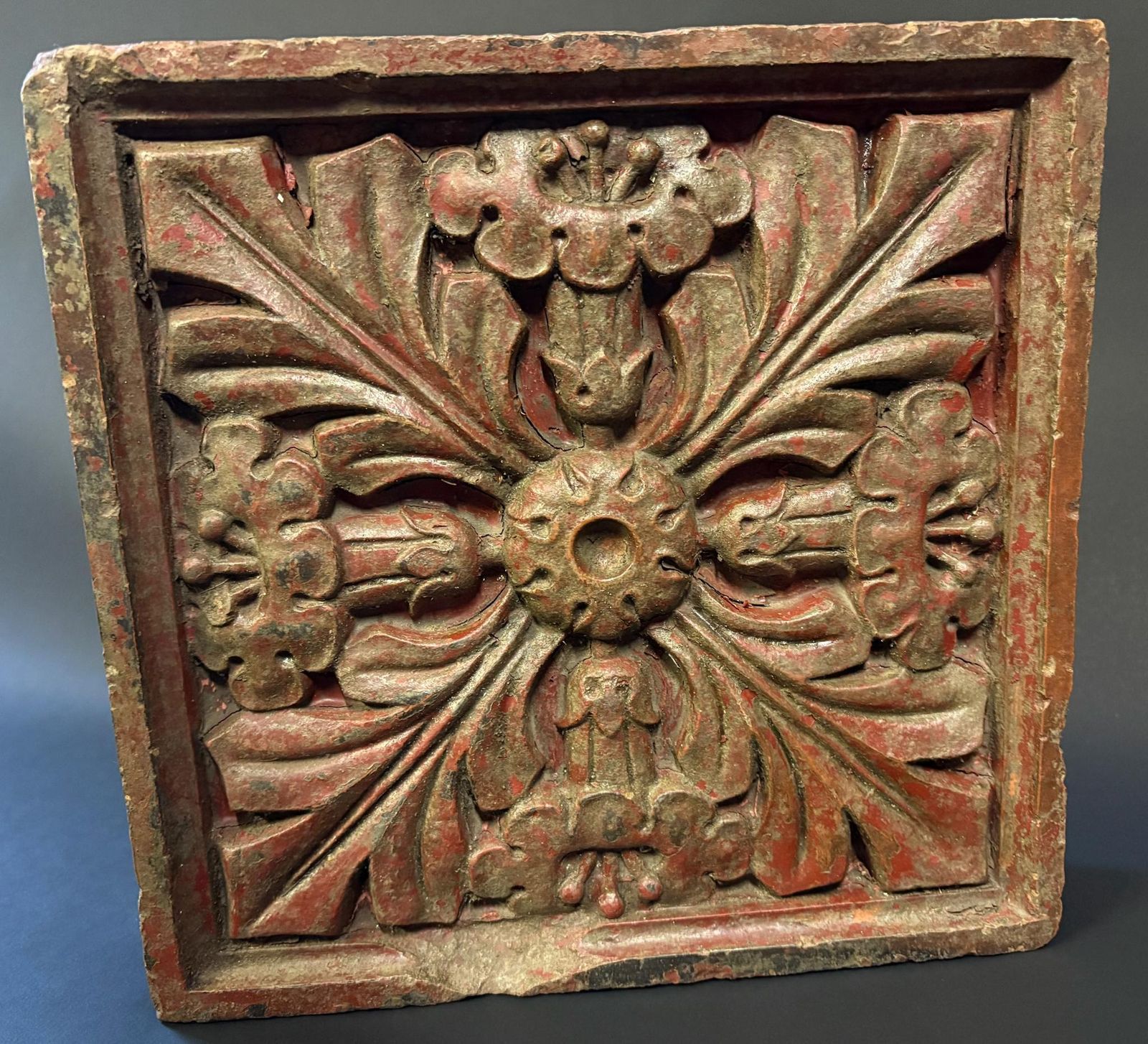 Late 19th / Early 20th Century Terracotta Floral Relief Panel (25.5 × 26 Cm) – Architectural Salvage photo for sale