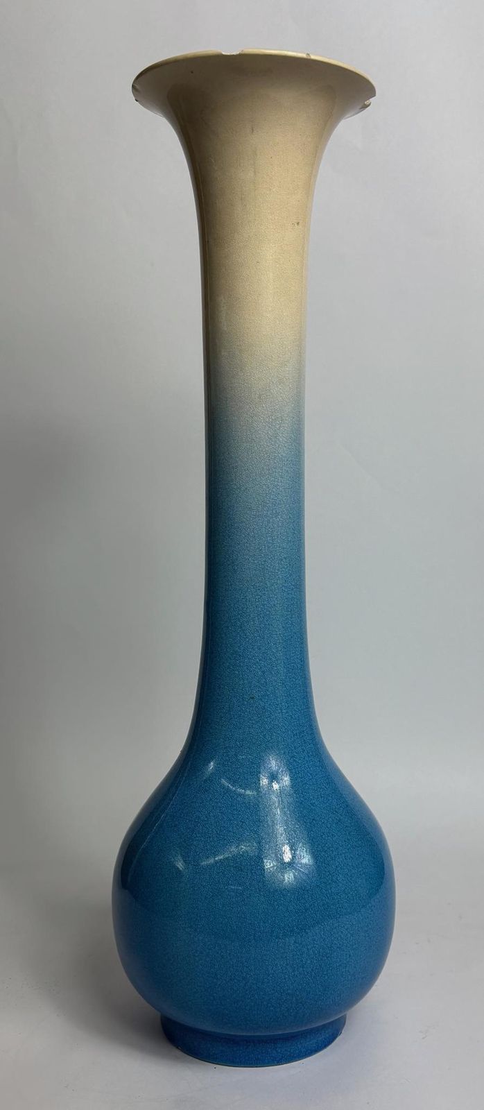 Kyoto Ware Bottle Vase – Blue To Cream Ombré Glaze   Japanese Meiji Period
