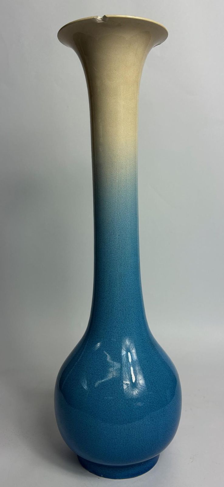 Kyoto Ware Bottle Vase – Blue To Cream Ombré Glaze   Japanese Meiji Period photo furniture
