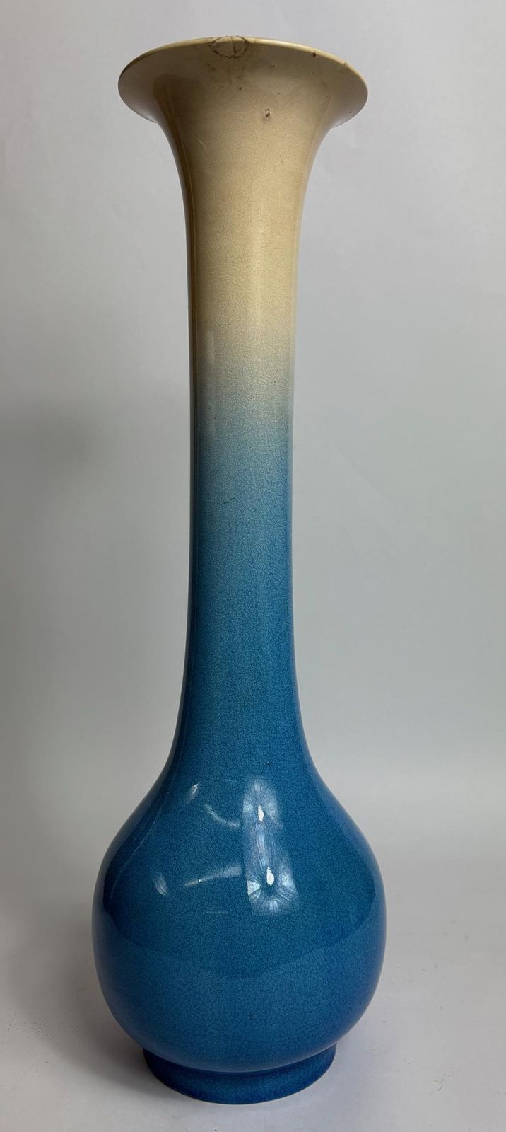 Kyoto Ware Bottle Vase – Blue To Cream Ombré Glaze   Japanese Meiji Period photo for sale