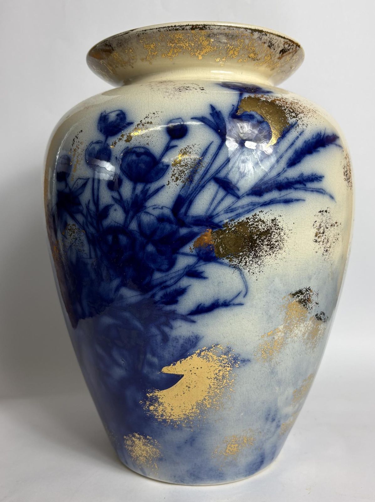 Large Antique Thomas Forester “Phoenix Ware” Flow Blue Vase, C.1900 (31cm) – Staffordshire Art Pottery