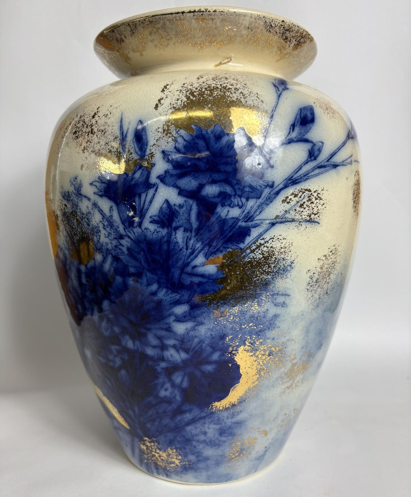 Large Antique Thomas Forester “Phoenix Ware” Flow Blue Vase, C.1900 (31cm) – Staffordshire Art Pottery photo for sale