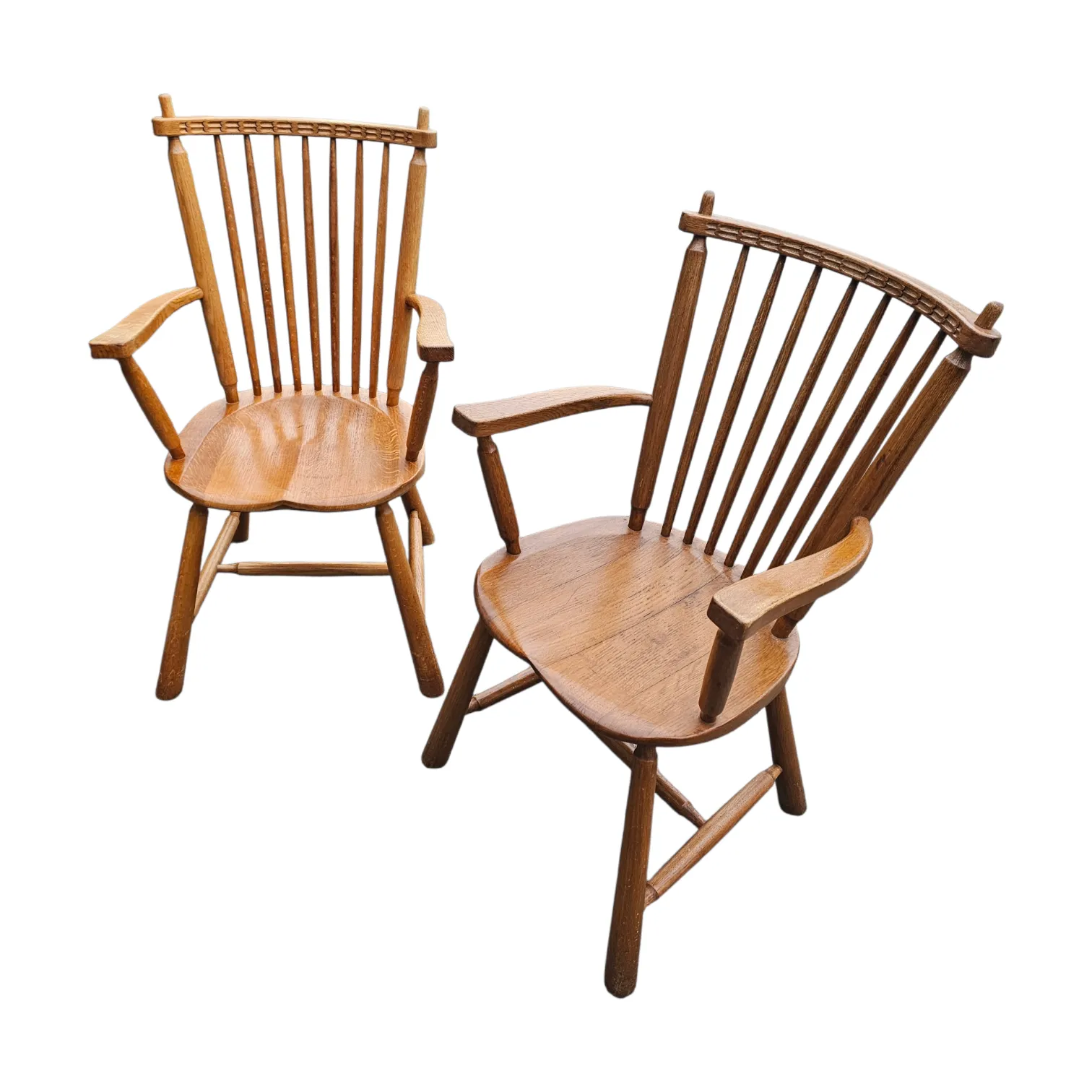 2 × Dutch Design Oak Arm Dining Chairs By De Ster Geldermalsen / Netherlands 1960s photo furniture