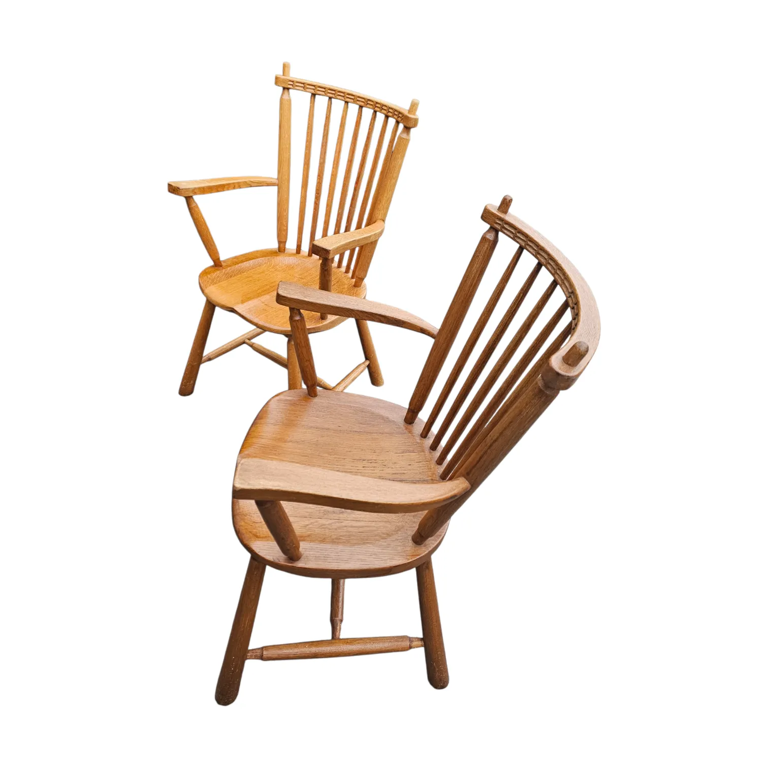 2 × Dutch Design Oak Arm Dining Chairs By De Ster Geldermalsen / Netherlands 1960s photo vinterior