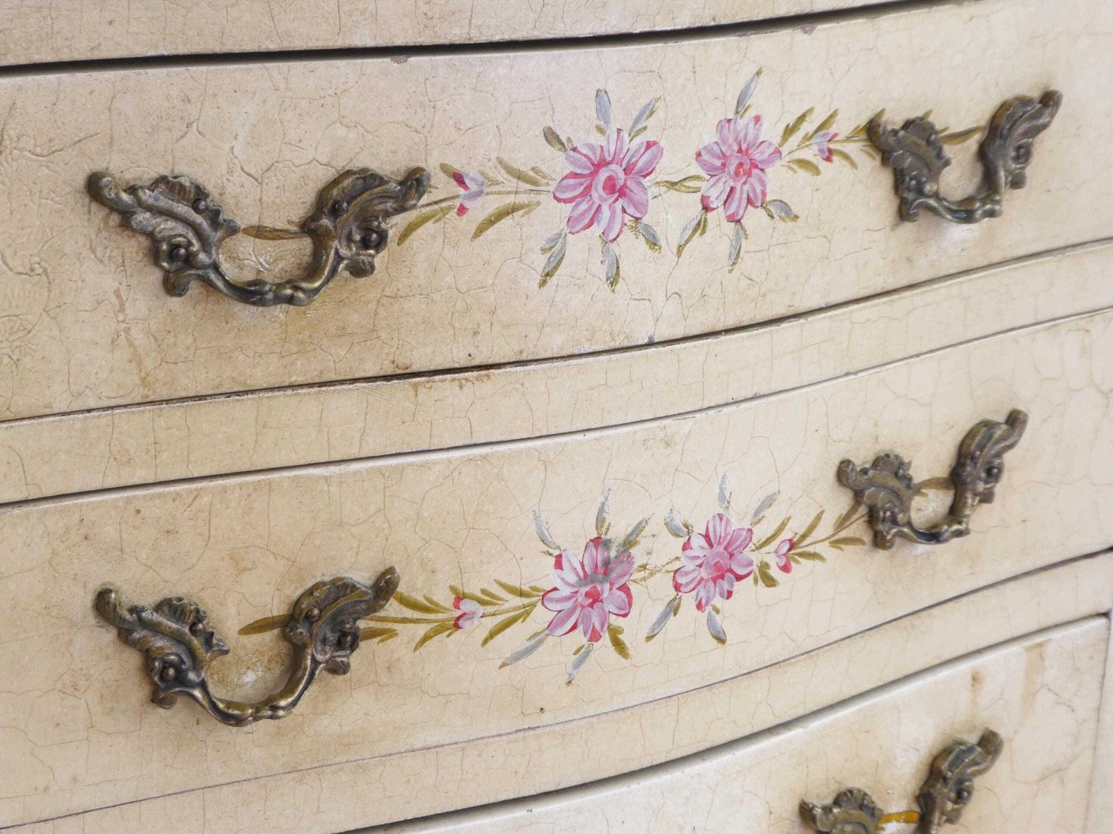 Antique Hand Painted Chest Of Drawers Venetian Style, Floral Nightstand With Drawers And Ornate Handles, Small Chest photo 672.0