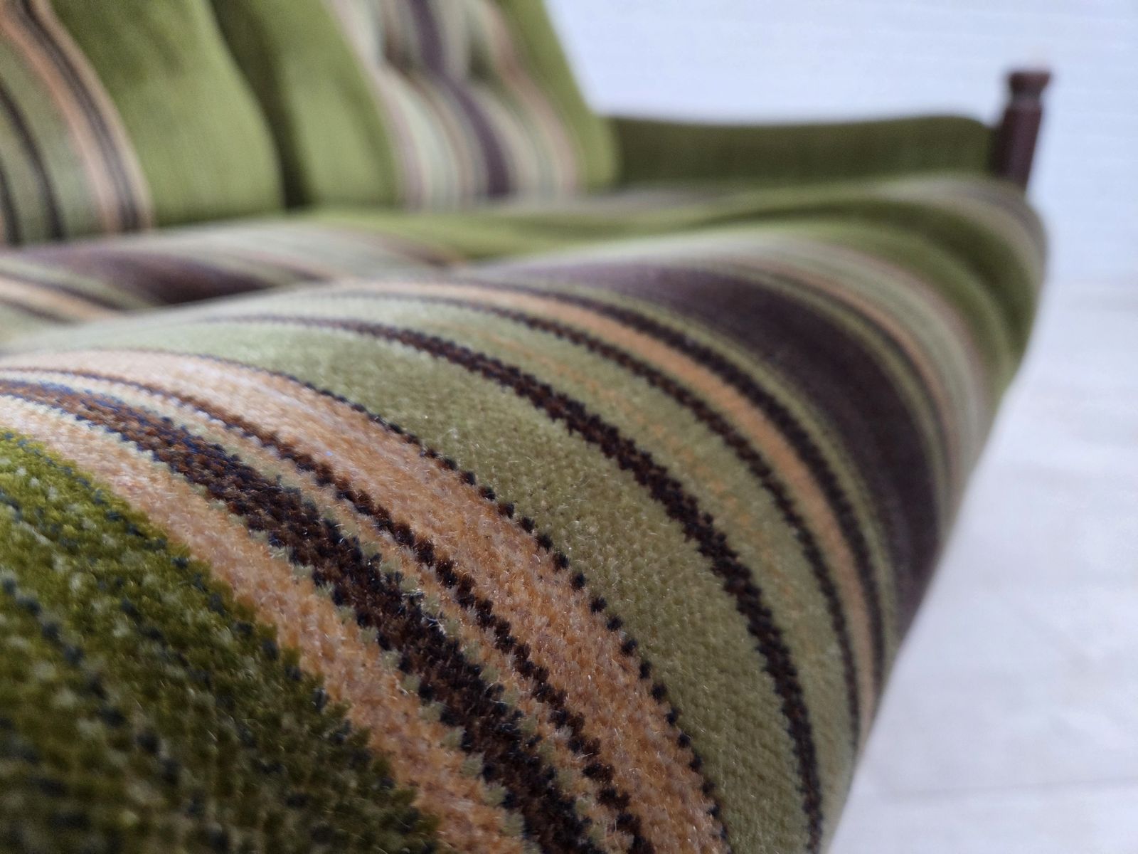 1970s, Scandinavian 2 Seater Sofa, Green Furniture Velour, Beech Wood. photo buy