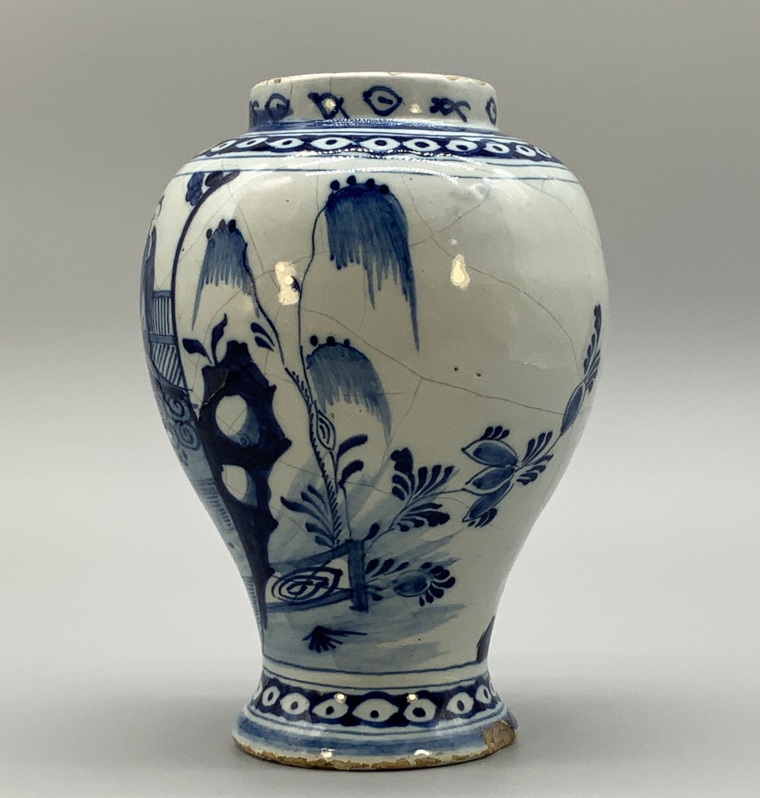 A Circa 1700 Dutch Delft Chinoiserie Blue & White Vase Antique Faience Delftware photo 299.0