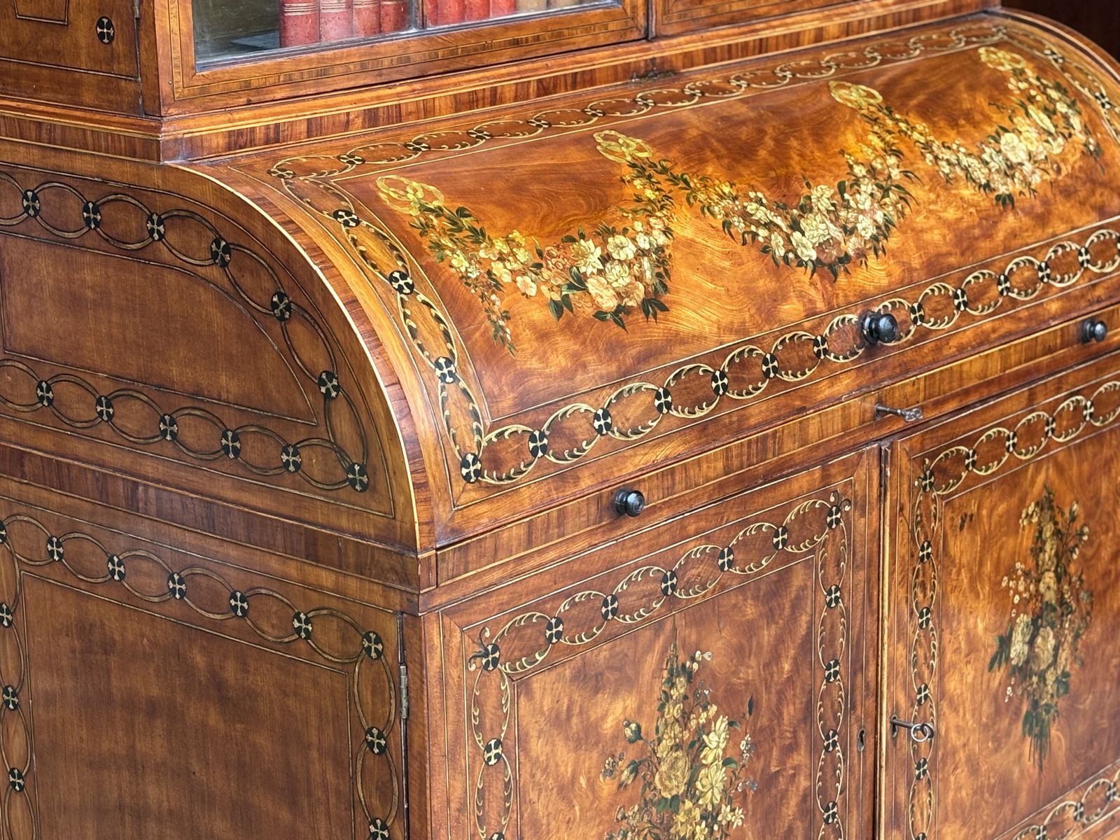 18th Century George III Sheraton Period Satinwood Inlaid Bureau Bookcase photo furniture