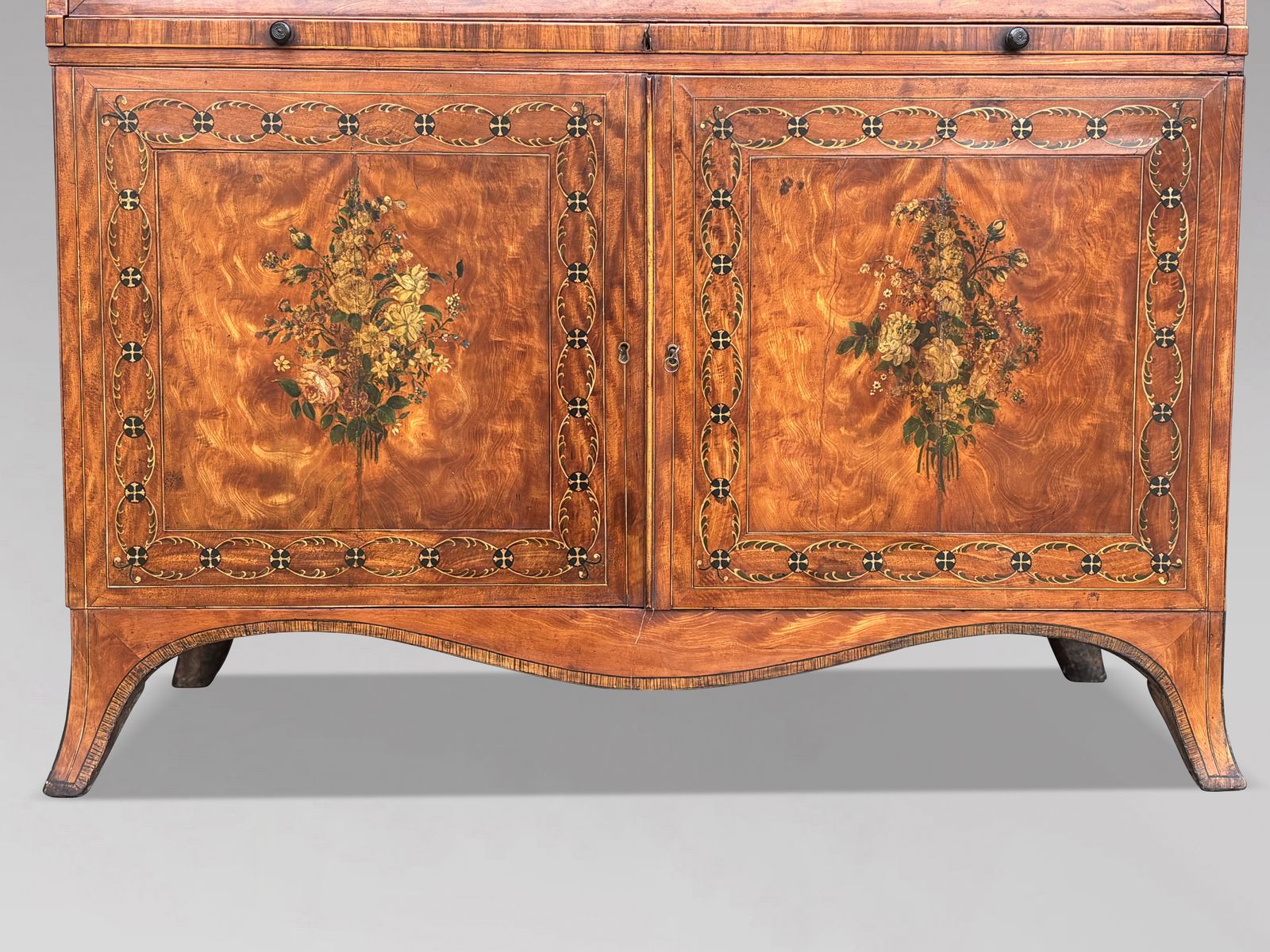 18th Century George III Sheraton Period Satinwood Inlaid Bureau Bookcase photo buy