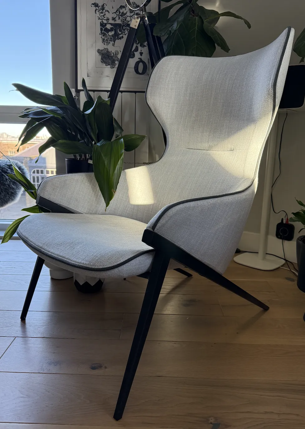 Angel Cerda White / Grey Fabric Armchair With Black Steel Legs photo furniture
