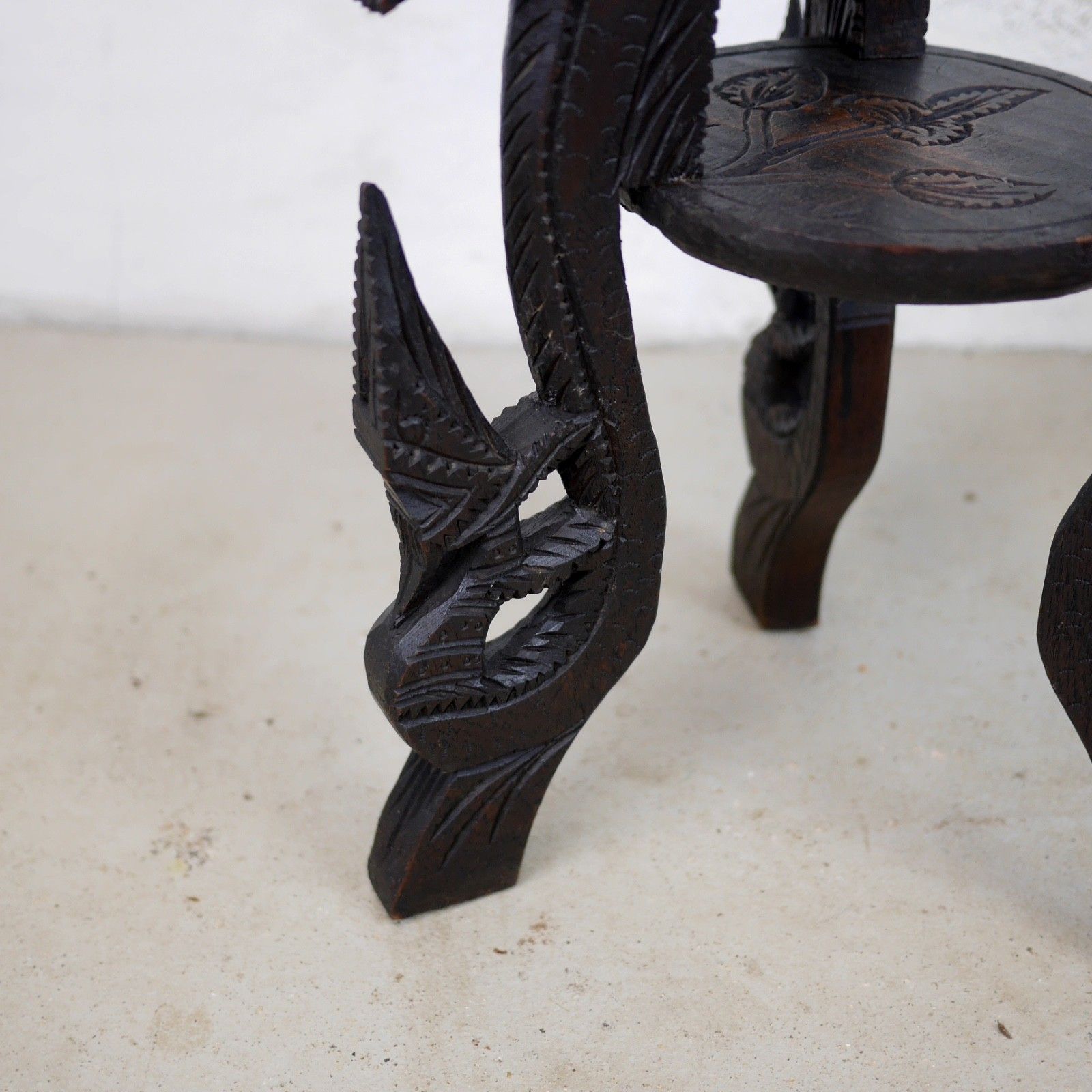 Furniture Antique Carved Peacock Asian Hard Dark Wood Lamp Side Table Plant Stand #103112 photo