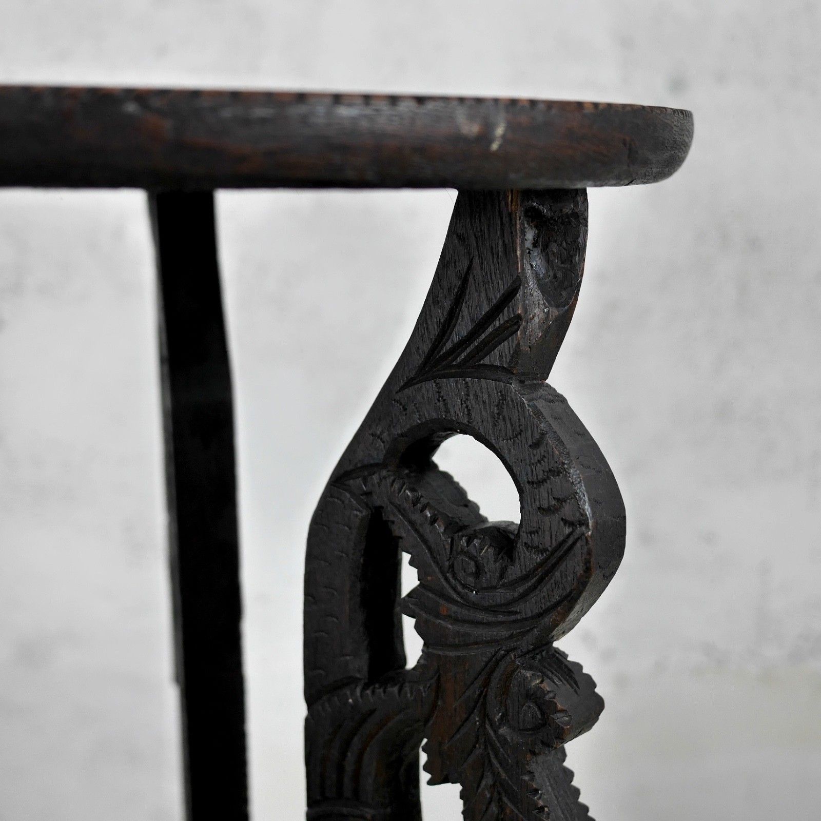 photo vinterior Antique Carved Peacock Asian Hard Dark Wood Lamp Side Table Plant Stand #103112