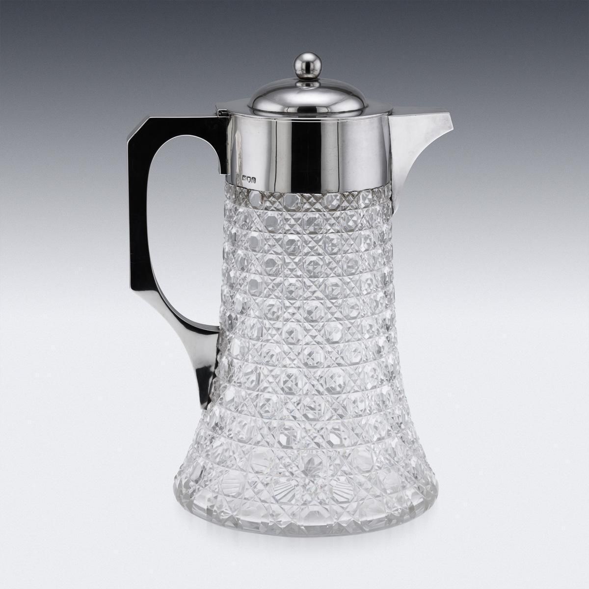 Antique 19thc Victorian Solid Silver & Cut Glass Large Claret Jug, London C.1896 photo 2958.0