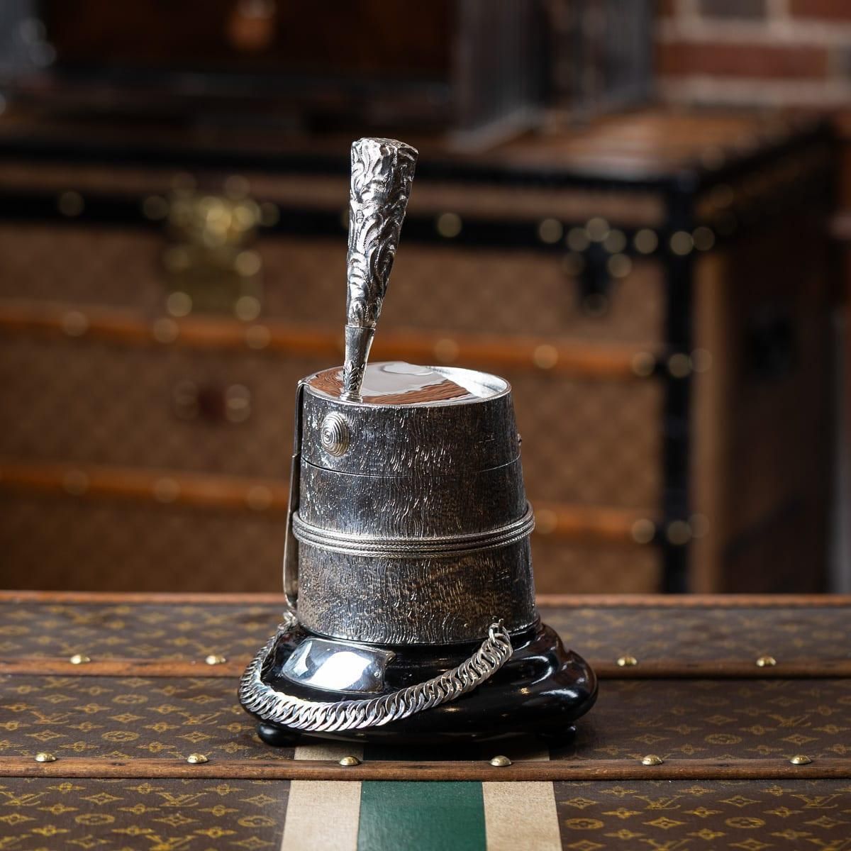 Antique English Silver Regimental Snuff Mull With Ebonised Base, 1908 photo furniture