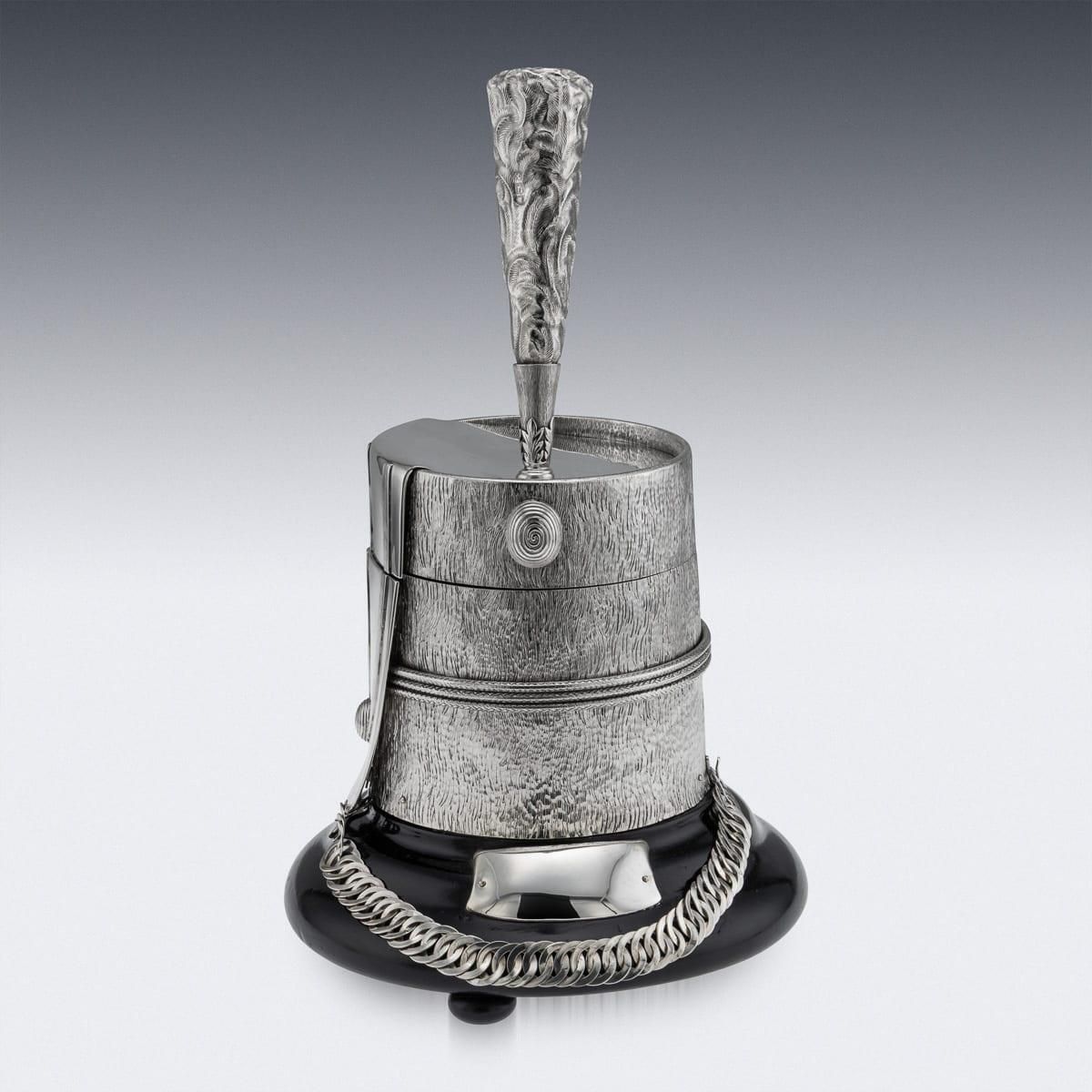 Antique English Silver Regimental Snuff Mull With Ebonised Base, 1908 photo for sale