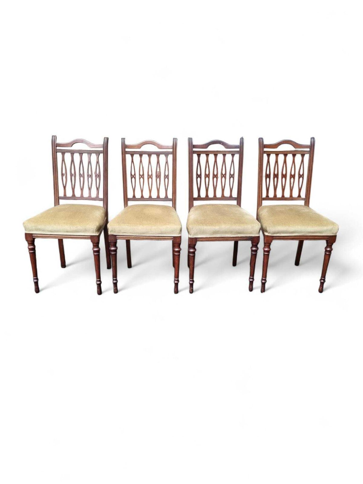 Antique Dining Chairs / Upholstered Seats / C.1930 / Set Of 4