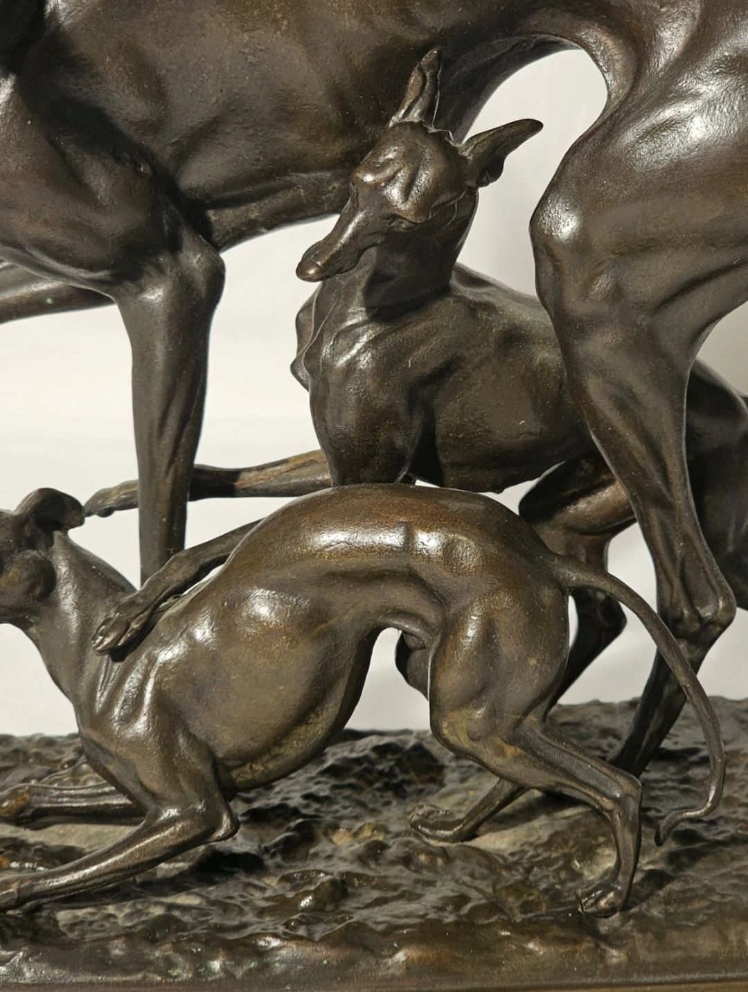 A Bronze Sculpture Of A Group Of Greyhound Dogs  By Antoine Louis Barye photo Art