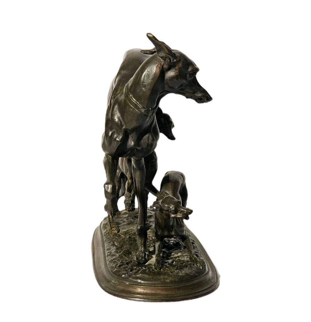 A Bronze Sculpture Of A Group Of Greyhound Dogs  By Antoine Louis Barye photo vinterior