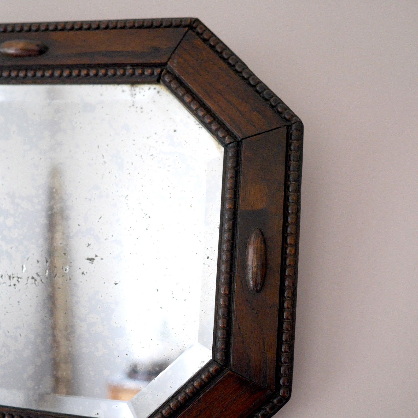 photo vinterior Antique 1920s Dark Oak Wood Bevelled Timeworn Wall Mirror #103197
