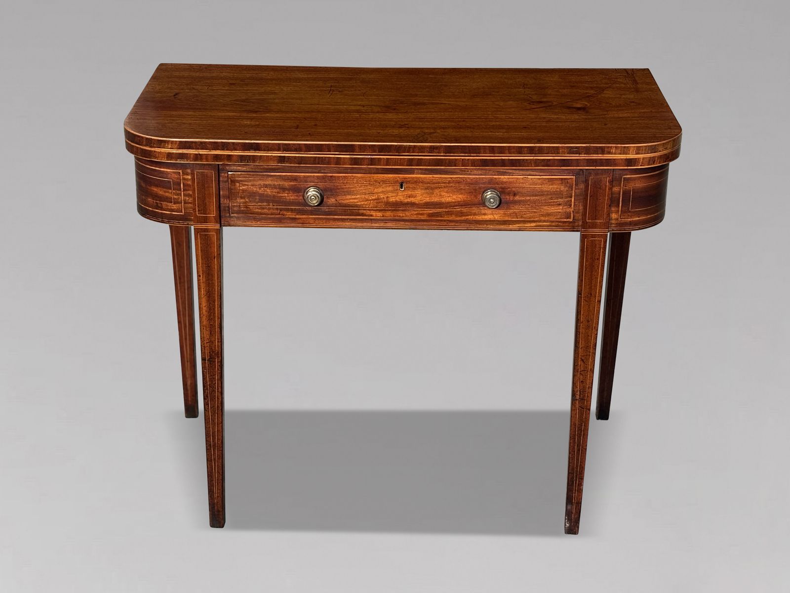 18th Century George III Period Mahogany Satinwood Stringing Fold Over Tea Table photo furniture
