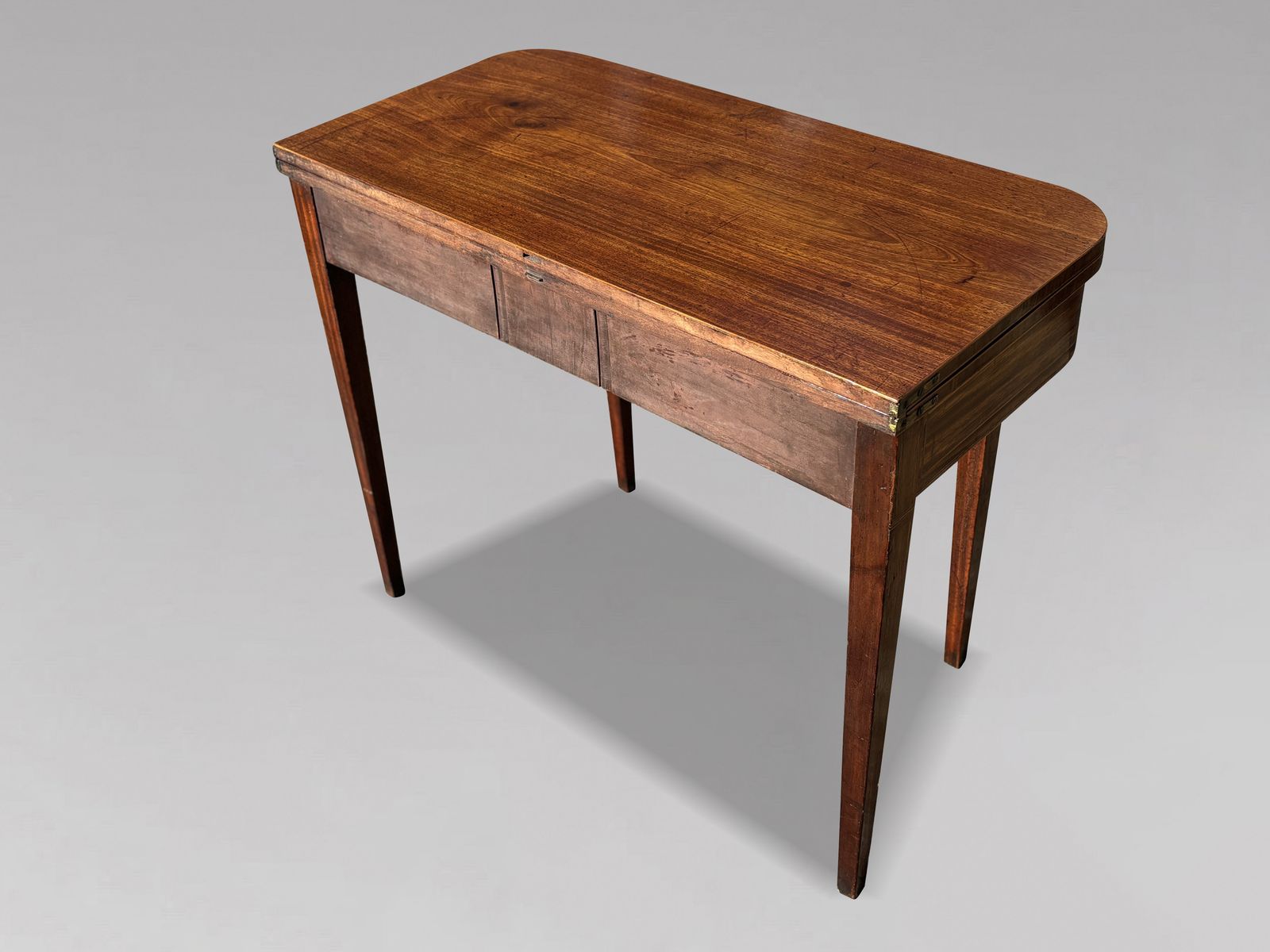 Furniture 18th Century George III Period Mahogany Satinwood Stringing Fold Over Tea Table photo