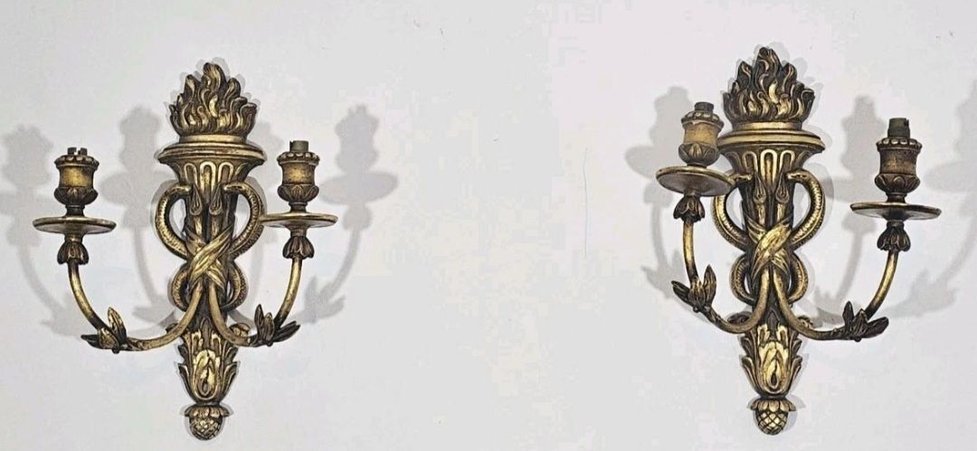 An Antique Pair Of Italian Carved Gilt Wood Wall Sconce, Entwined Snakes