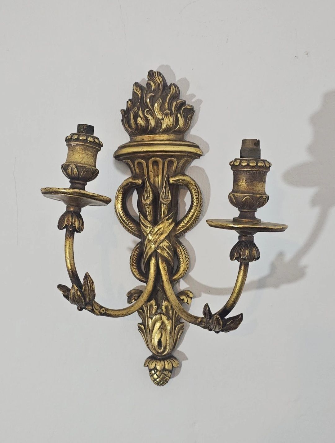 An Antique Pair Of Italian Carved Gilt Wood Wall Sconce, Entwined Snakes photo for sale