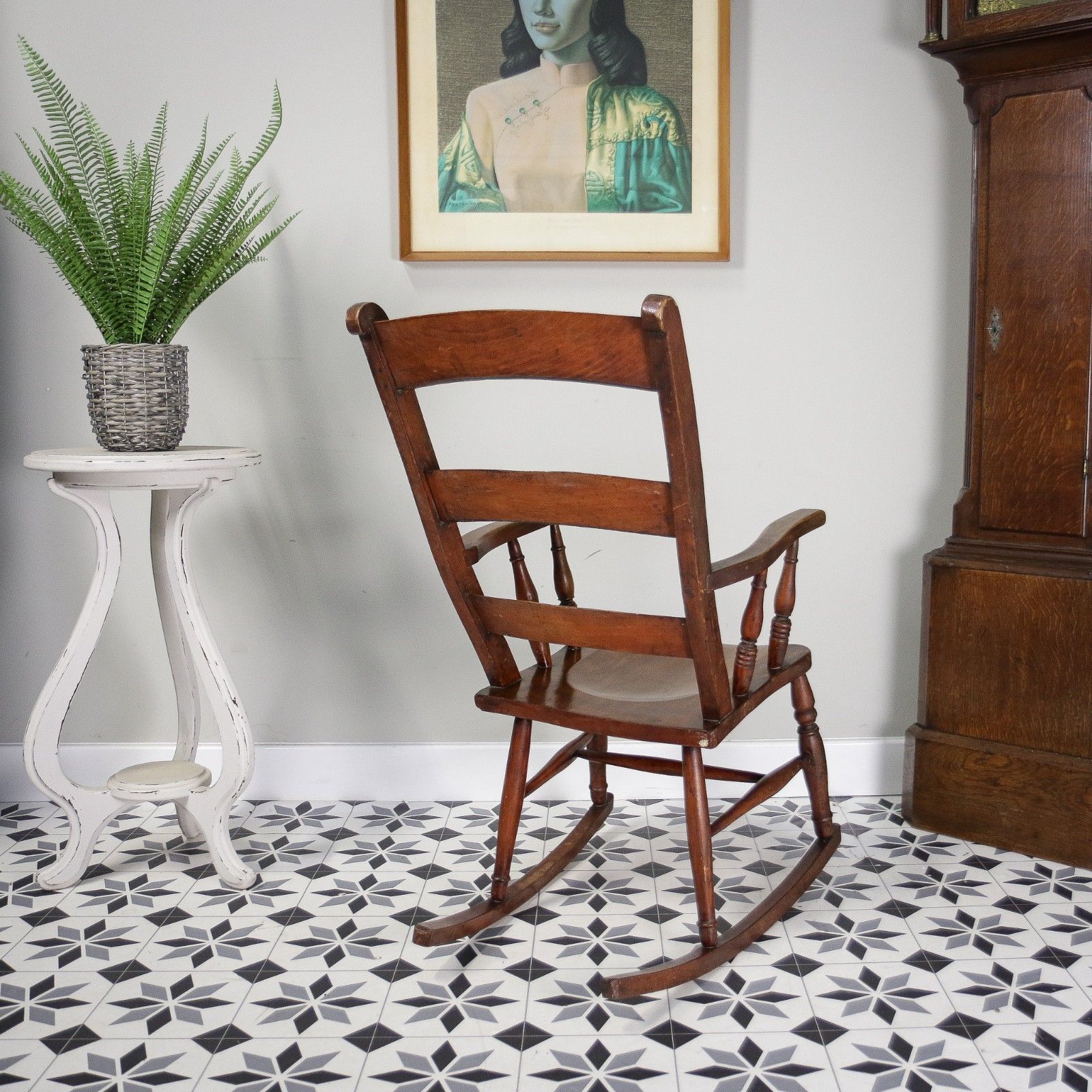 Victorian Ladder Back Or Oxford Bar Back Rocking Chair In Elm And Ash photo vintage