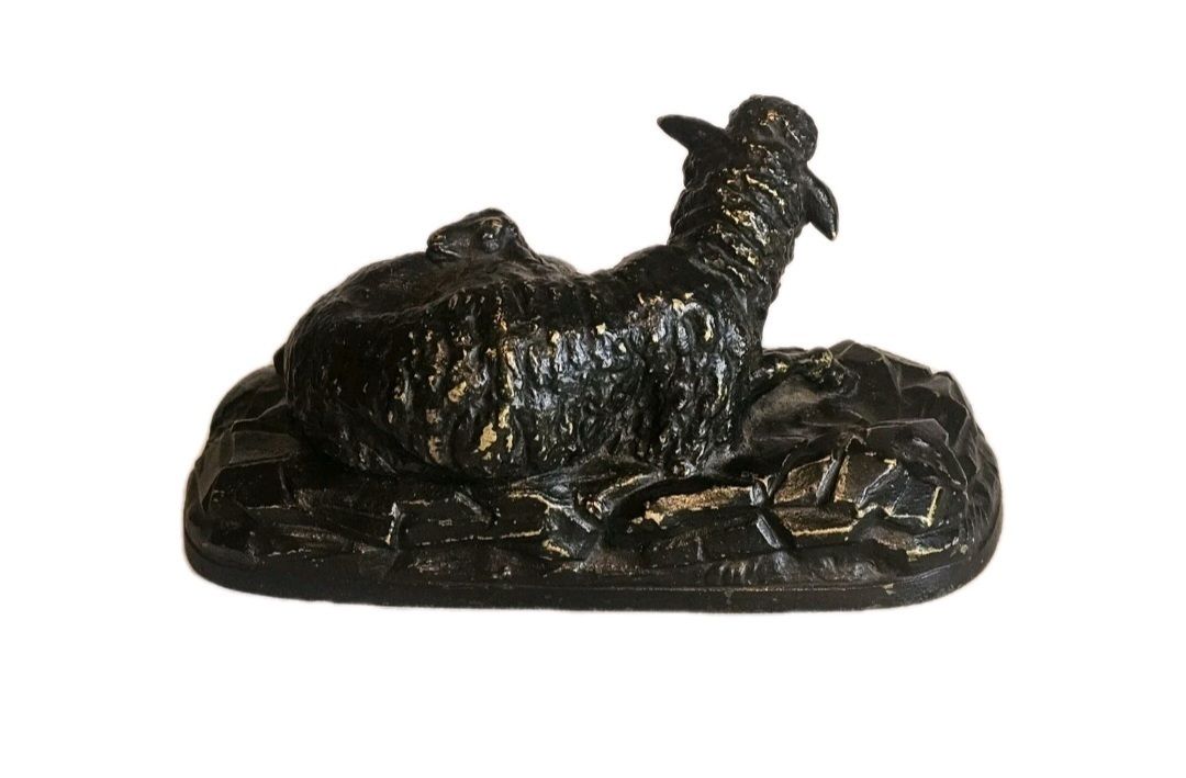 Art A 19thc Pair Of Signed Andrea Buci Bronze Sculptures Modelled As Ram And Sheep photo