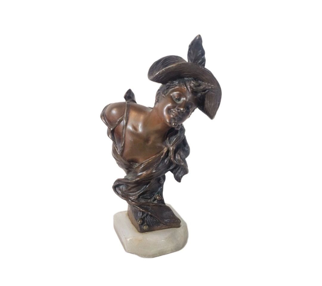 A Georges Van Der Straeten Art Nouveau Bronze Bust Of A Young Woman, Signed