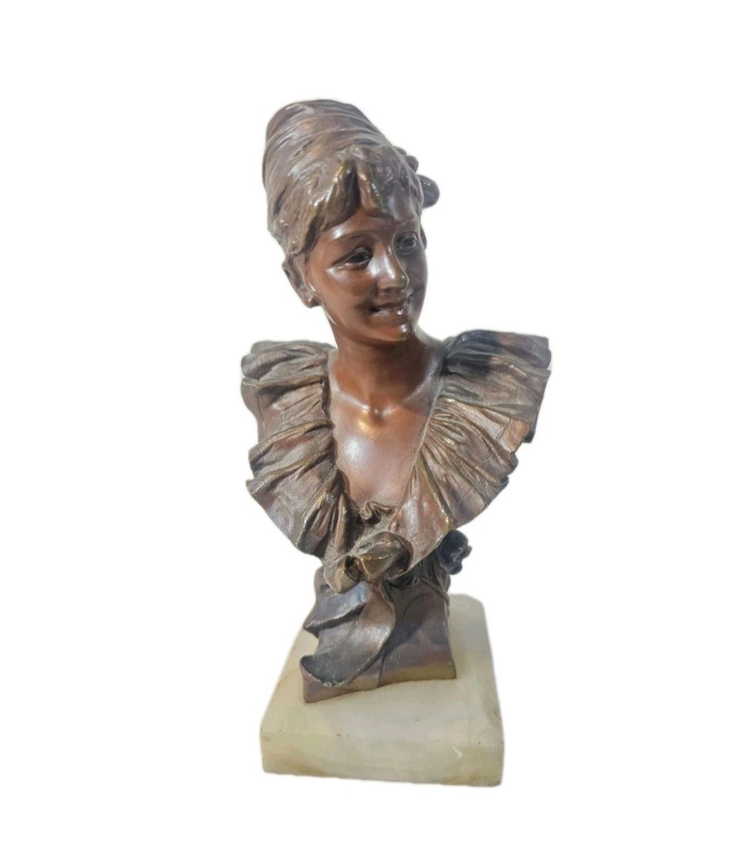 A Georges Van Der Straeten Art Nouveau Bronze Bust Of A Woman, Signed