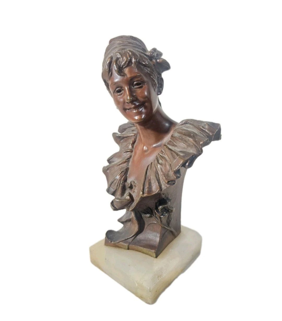 A Georges Van Der Straeten Art Nouveau Bronze Bust Of A Woman, Signed photo furniture