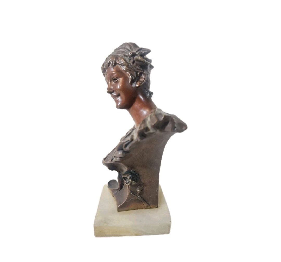 A Georges Van Der Straeten Art Nouveau Bronze Bust Of A Woman, Signed photo for sale