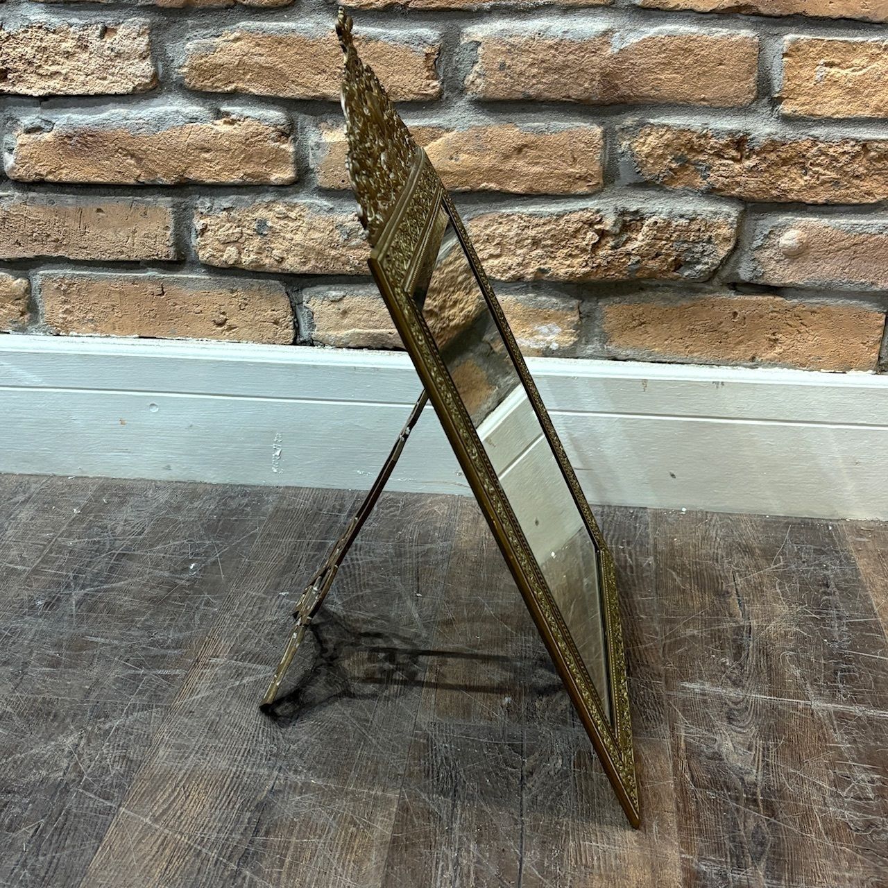 Late 19th Century French Brass Table Mirror With Bevelled Glass photo Home Decor