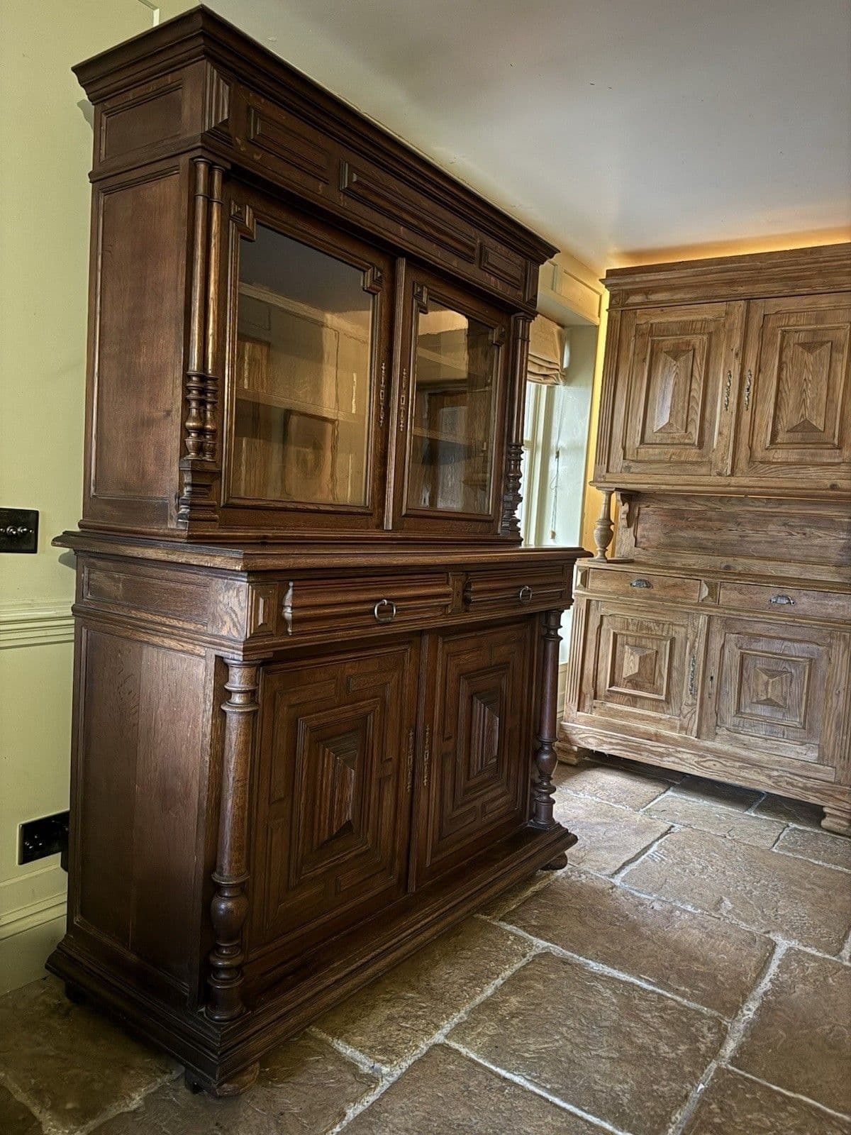 Antique French Carved Glazed Buffet De Corps Dresser Cupboard Server Cabinet. photo 1895.0
