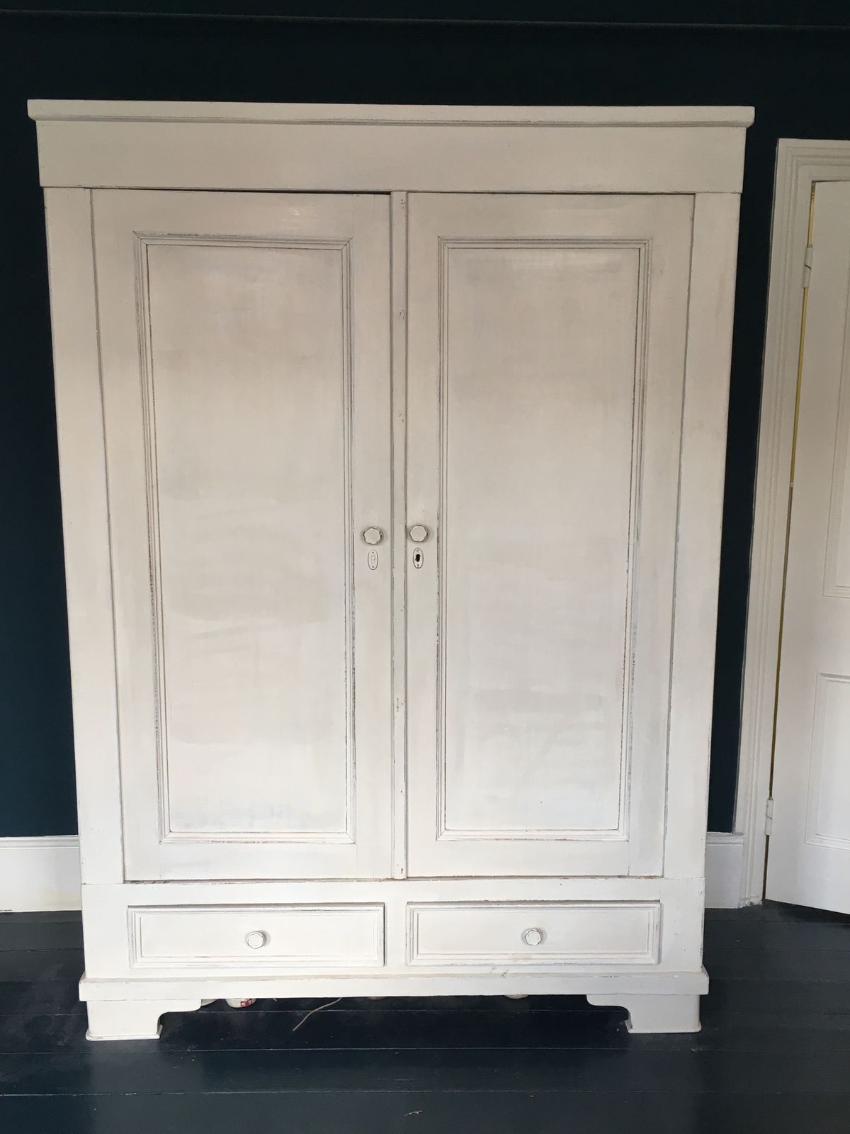 Painted White Wooden Vintage Wardrobe Early To Mid 20th Century  With Drawers photo Furniture