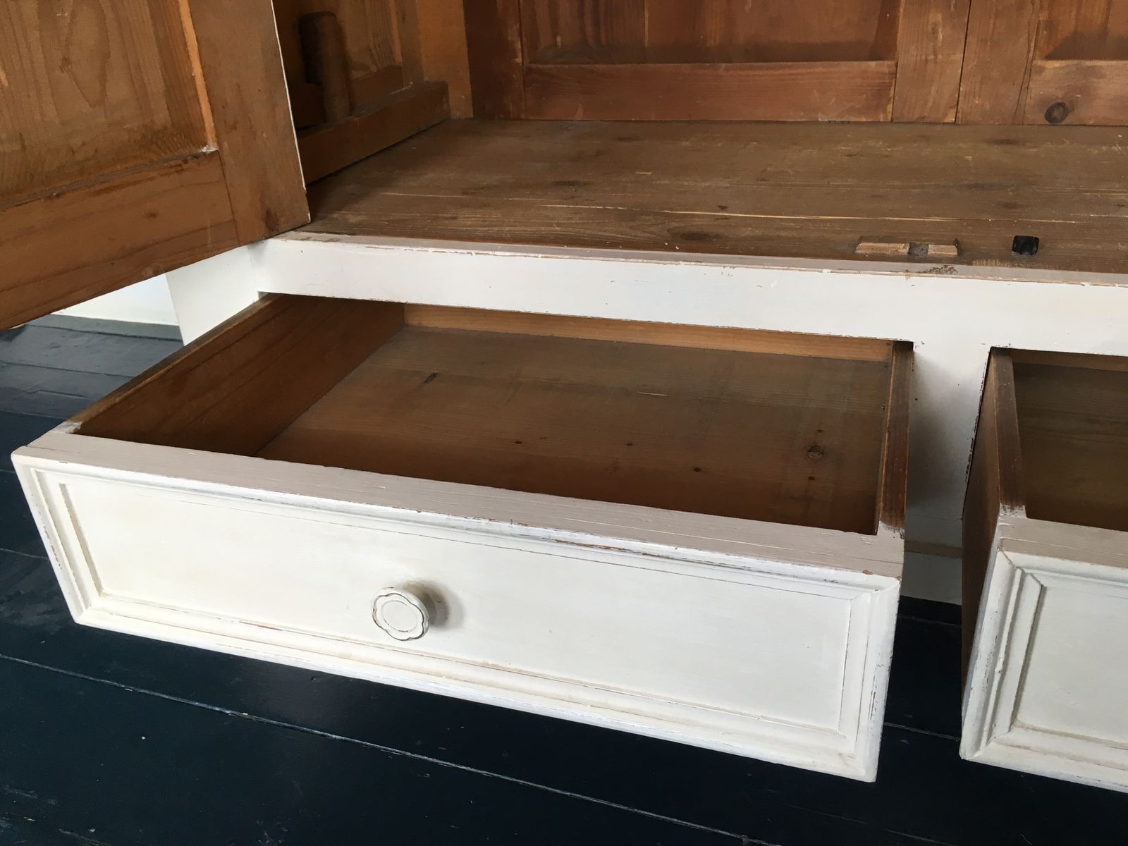 Furniture Painted White Wooden Vintage Wardrobe Early To Mid 20th Century  With Drawers photo