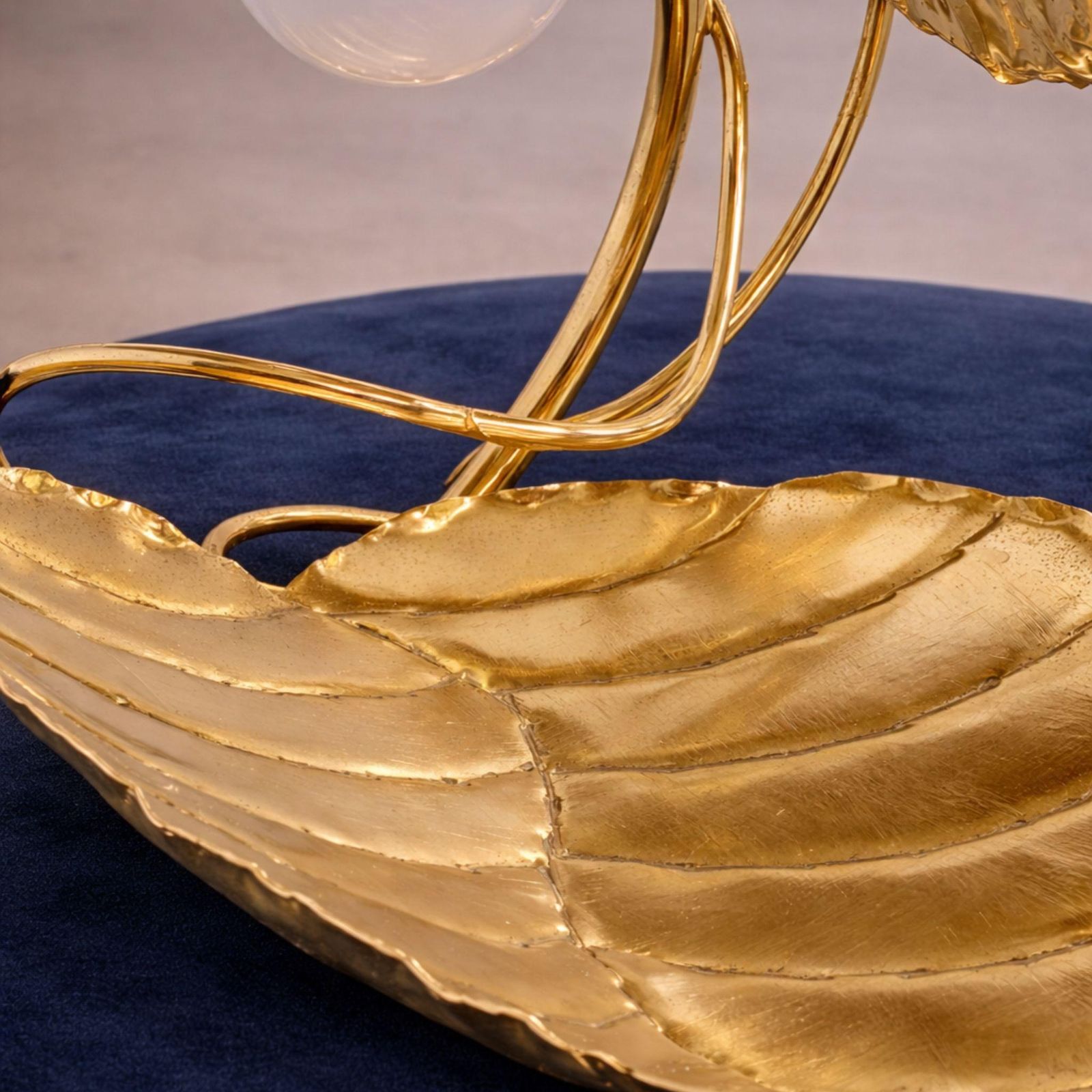 Italian Brass Leaf Table Lamp In The Style Of Tommaso Barbi, 1970s photo Lighting
