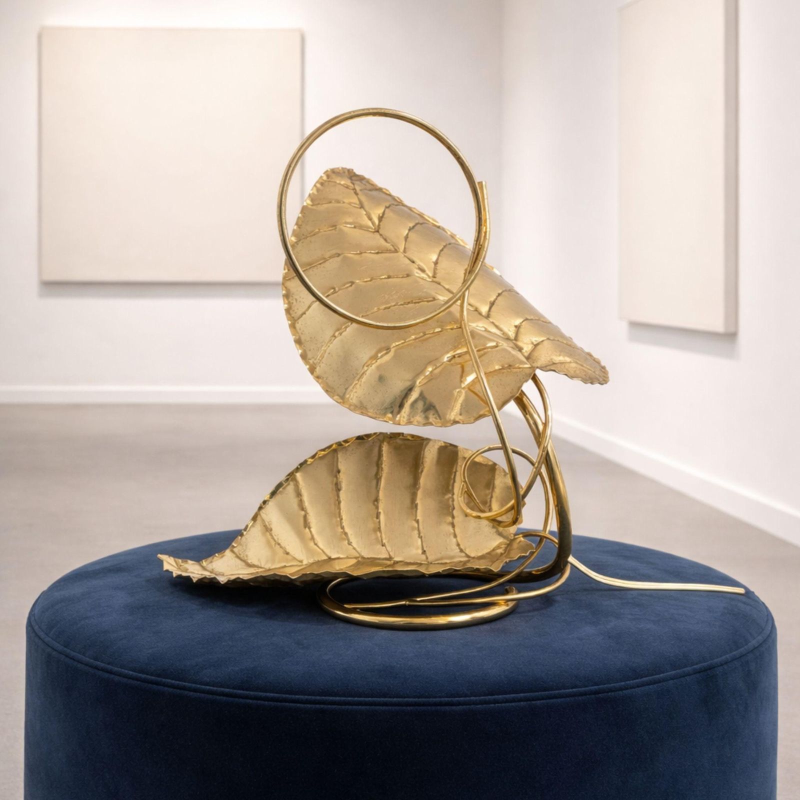 Italian Brass Leaf Table Lamp In The Style Of Tommaso Barbi, 1970s photo buy