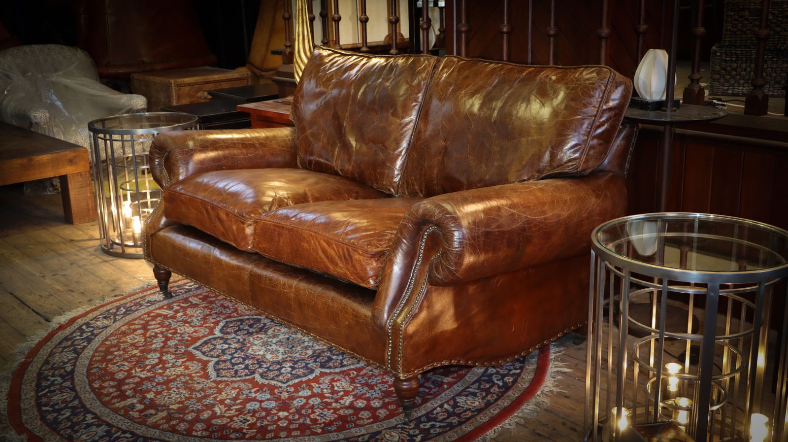 Stunning Timothy Oulton Balmoral Sofa With Leather Armchair Set Antique Whisky photo Furniture