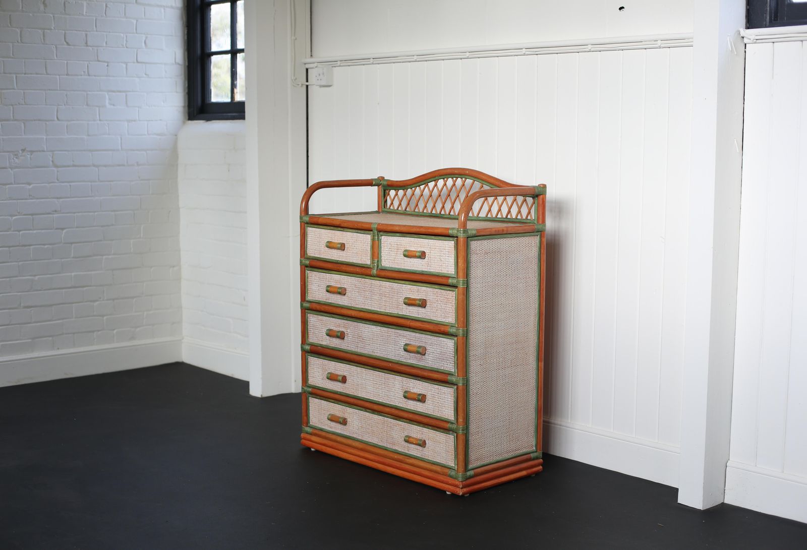 photo vintage Dal Vera Chest Of Drawers Bamboo And Rattan 1970s