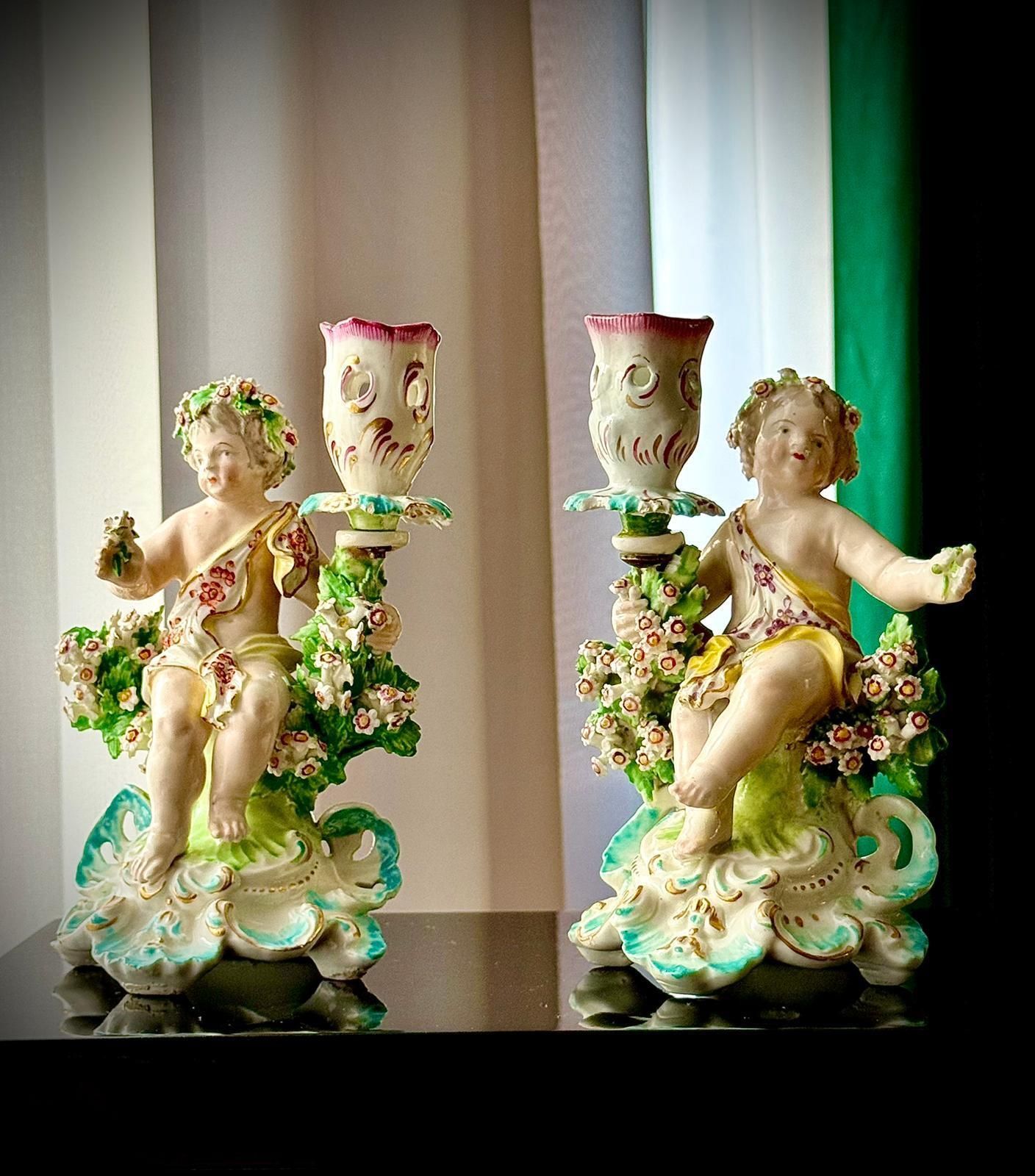 Home Decor Pair Of 18th Century Georgian Derby Porcelain Cherub Candlesticks, England C.1760–1780 photo