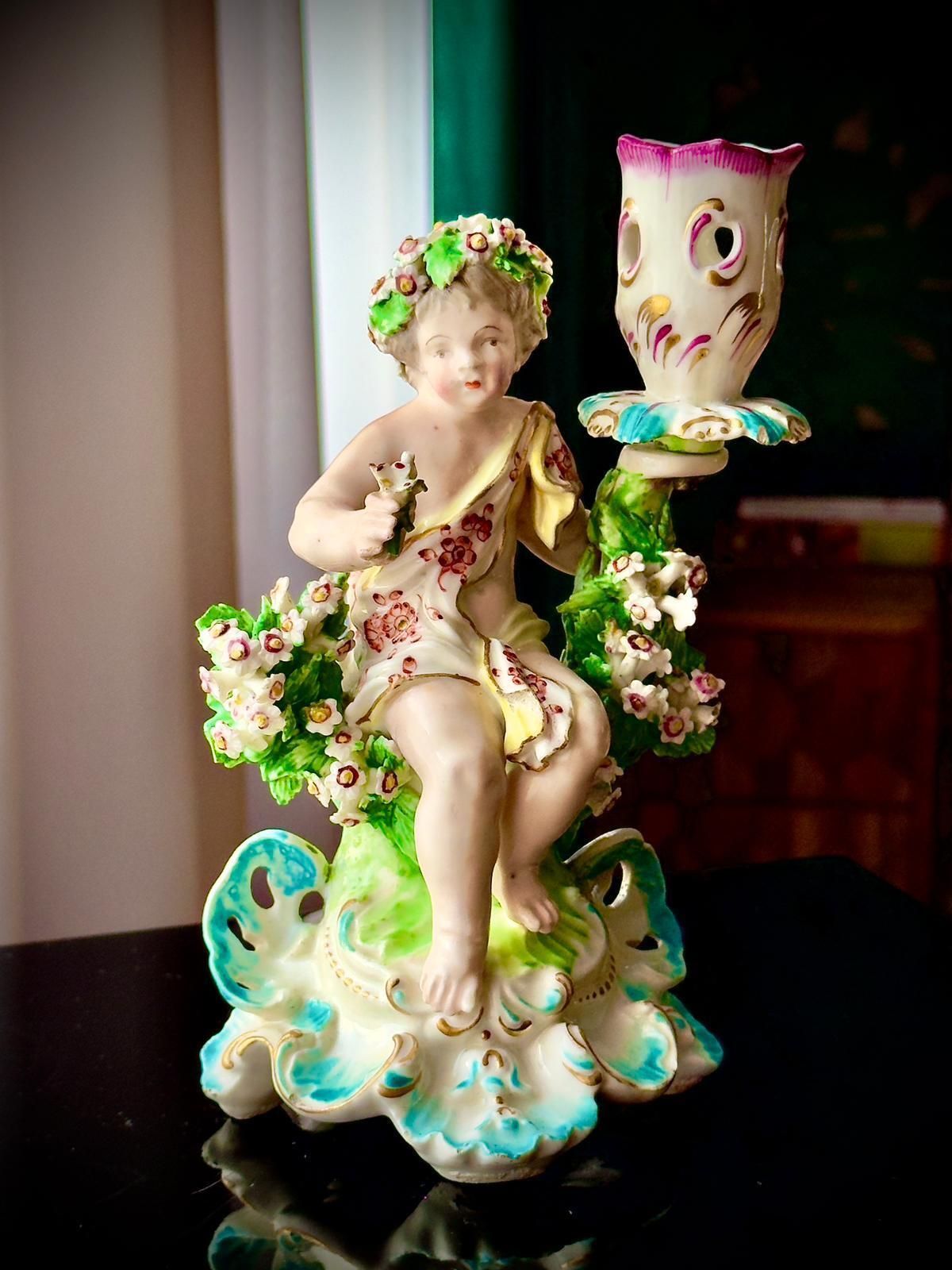 photo buy Pair Of 18th Century Georgian Derby Porcelain Cherub Candlesticks, England C.1760–1780