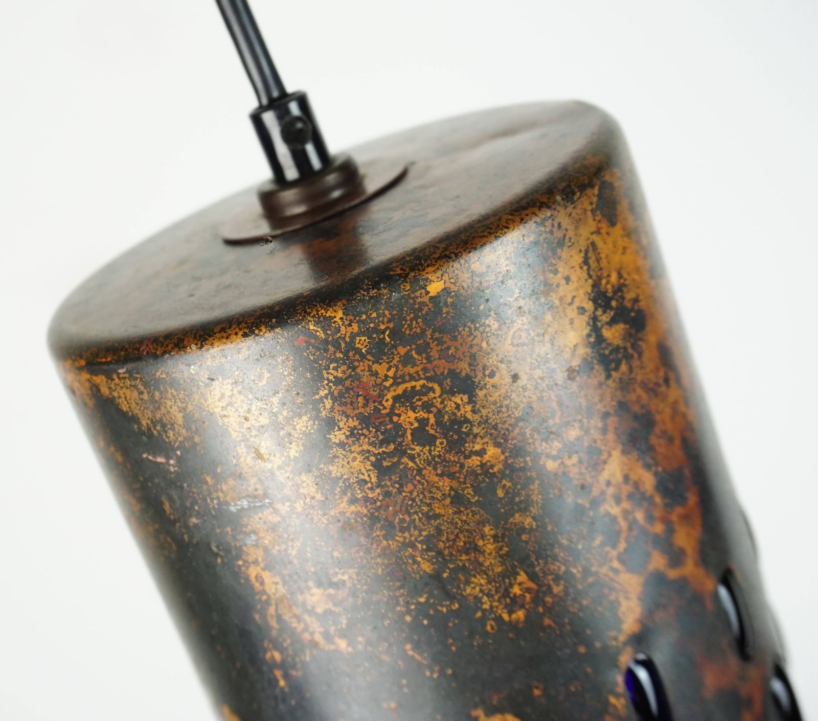 Mid Century Pendant Lamp In Flamed Copper And Blue Glass From The 1960s, 3 Available photo buy
