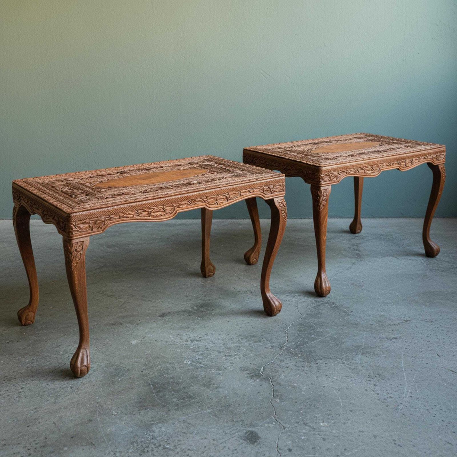 Pair Of Anglo Indian Carved Side Tables, Colonial Low Bedside Tables, C.1900–1925