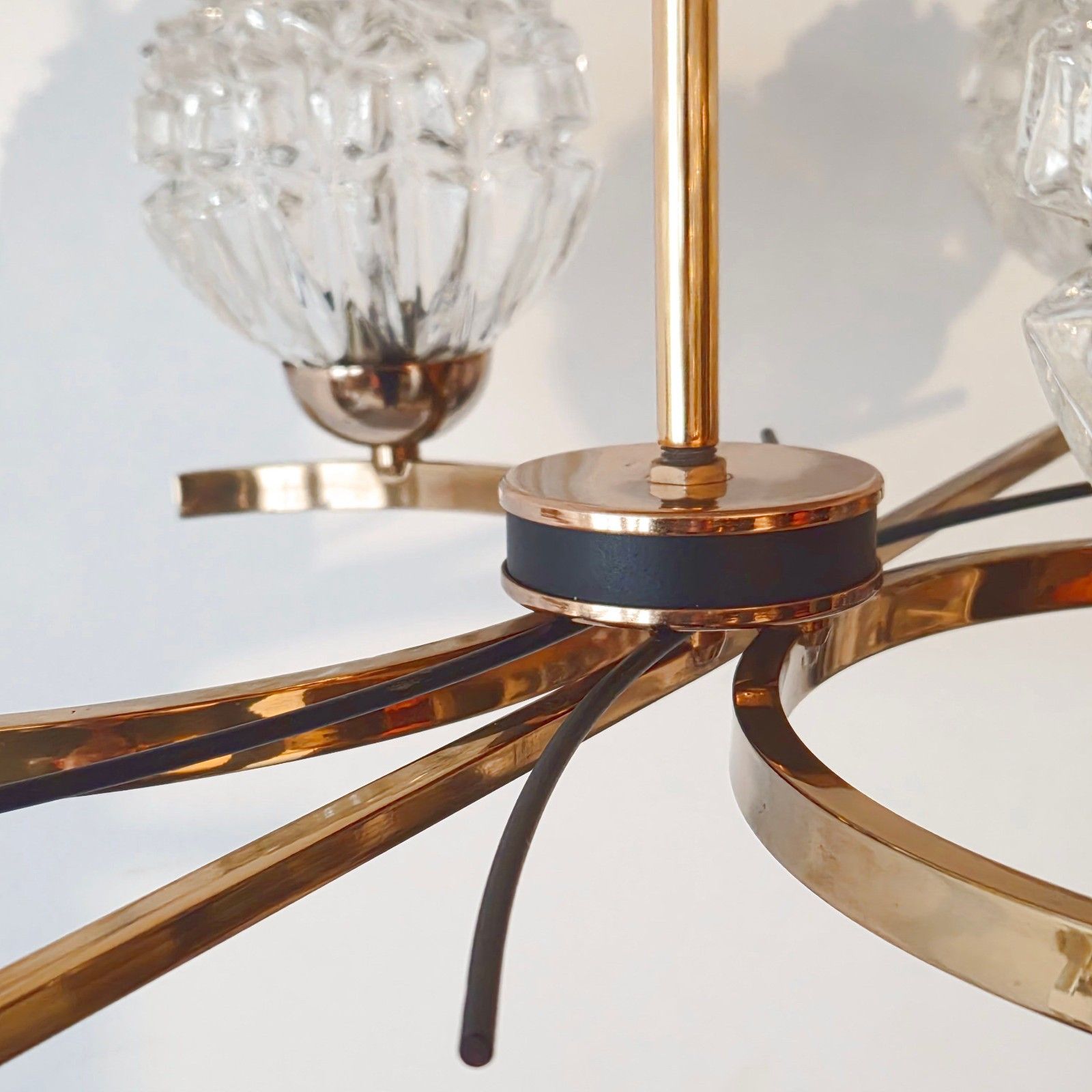 Vintage 1950 House Arlus Pendant Chandelier Brass Gold Metal & Glass 50s photo vinterior