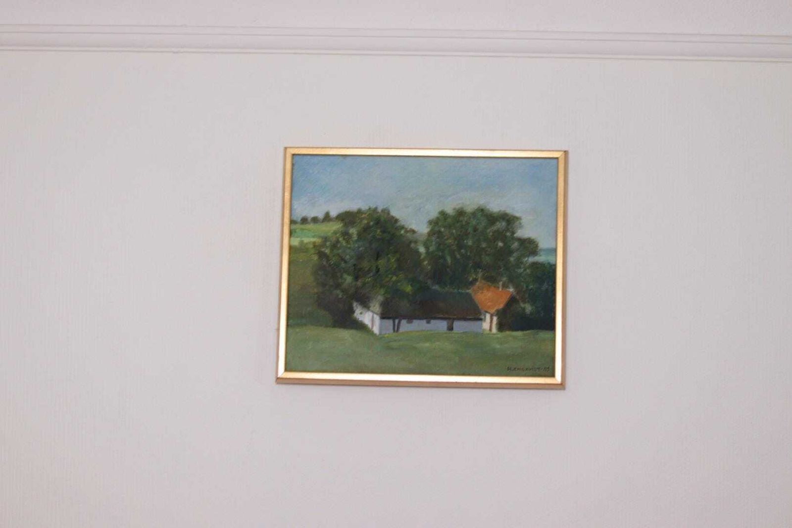 Original Swedish Oil On Canvas – “Landscape With Farm” By H. Engkvist – Dated 1983 – Vintage & Framed – 41 × 50 Cm (16.1" × 19.7") photo for sale