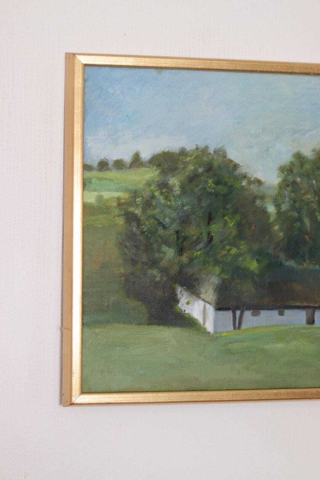 Art Original Swedish Oil On Canvas – “Landscape With Farm” By H. Engkvist – Dated 1983 – Vintage & Framed – 41 × 50 Cm (16.1" × 19.7") photo