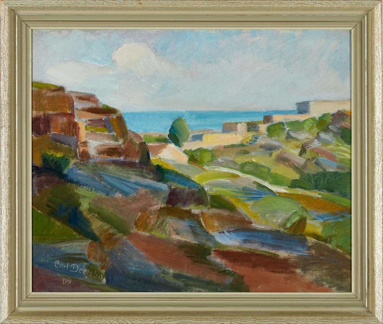Original Swedish Oil On Panel – “Coastal Landscape” By Carl Deelsbo (1908–1982) – Vintage & Framed – 45.5 × 53.5 Cm (17.9" × 21.1")